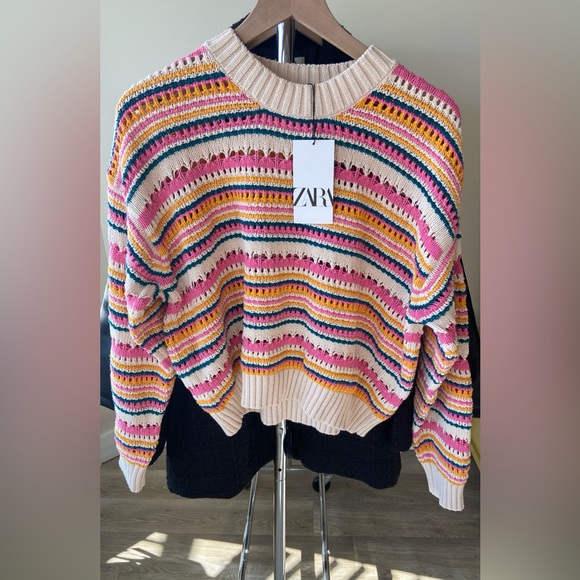 Zara Sweaters - L 🔖 ZARA Sweater Rainbow Crochet Multi-Color